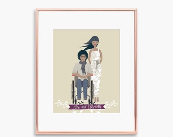 Family Portrait Illustration Printable, Custom Digital Download Drawing, Cartoon Couple, Engagement, Housewarming, Wedding, Mothers Day