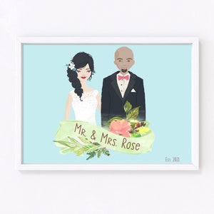 Personalized Wedding Portrait Custom Wedding Illustration Bride and Groom Custom Print Cartoon Wedding Party Wall Art Custom Wedding Gift