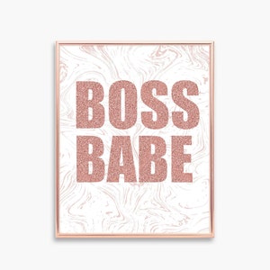 Boss Babe Wall Art, Rose Gold, Boss Babe Gifts, Entrepreneur Sign Wall Art, Rose Gold Marble Modern Art Typography, Ambitious, Self-Employed