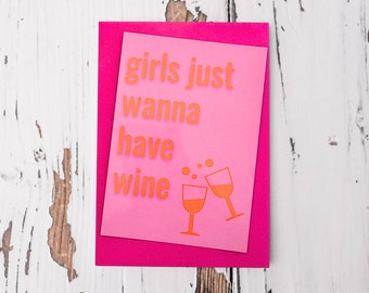 Karte | Girls just wanna have wine | Mädelsabend | pink orange