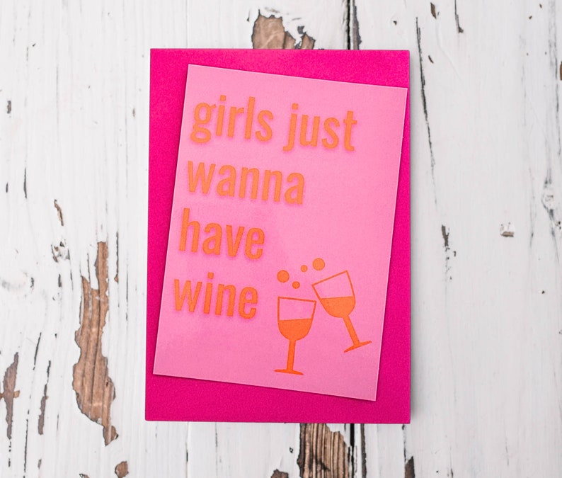 Karte Girls just wanna have wine Mädelsabend pink orange Bild 1