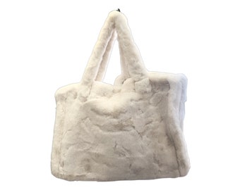 Fell Tasche | beige, creme, wollweiß | große Plüsch Handtasche