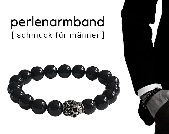 Black beaded bracelet | Onyx | Skull | Skull | Men's jewellery | Men's bracelet | Valentine's Day Men | Bracelet for man