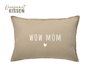 Pillow Wow Mom | sand-coloured pillowcase | 40 x 58 cm | Cotton | Decoration cushion cover transverse
