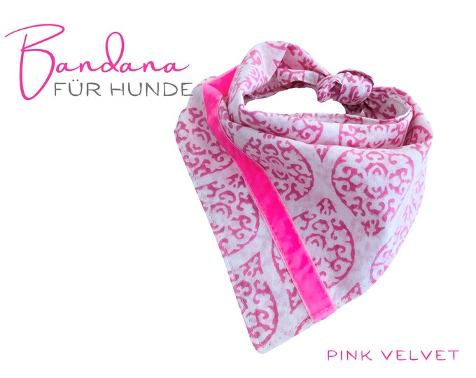 White pink dog scarf | Bandana for turning | Ethno patterns | Triangular cloth for tying | Velvet ribbon | Gr. S