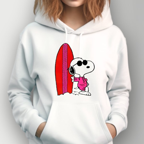 Hoodie Snoopy Surfbrett | weiß neon pink orange