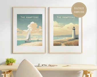 The Hamptons | Poster Series Retro Travel Poster | Digital Download | Set with 2 motifs