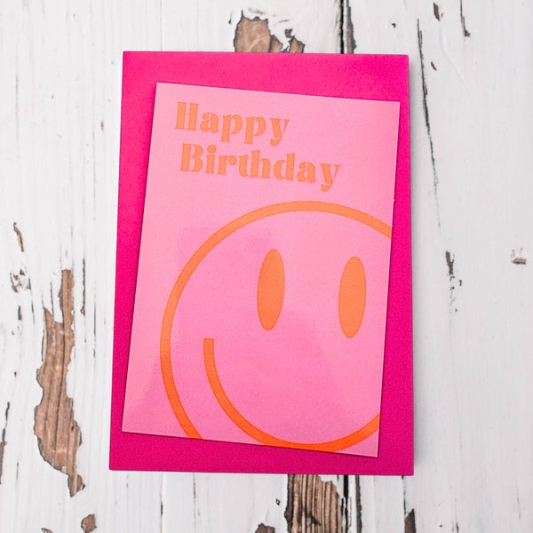 Geburtstagskarte | Happy Birthday Karte | Smiley pink orange
