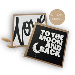 Karten-Set Quadratische Karten | Love | To the moon and back | Valentinstag