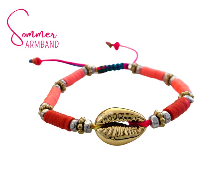 Colorful Katsuki bracelet with golden Kauri pearl | Summer Jewelry Ibiza | Neon colors | Macramé nodes