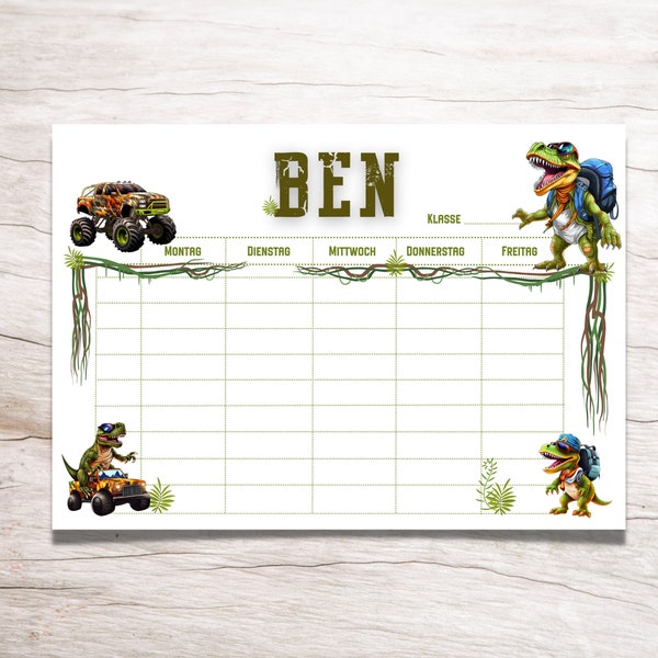 Personalisierter Stundenplan | Dinosaurier Dinos Monstertrucks | auch digital als pdf