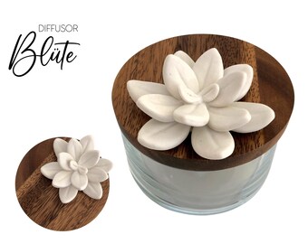 Aroma Diffuser | Lotus flower | Fragrance stone | Room fragrance | white fragrance flower on glass bowl with wooden lid