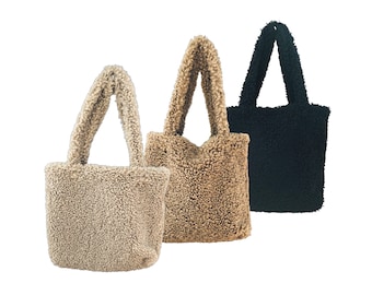 Tasche Teddyfell | Plüsch Shopper | Teddytasche in beige taupe oder schwarz