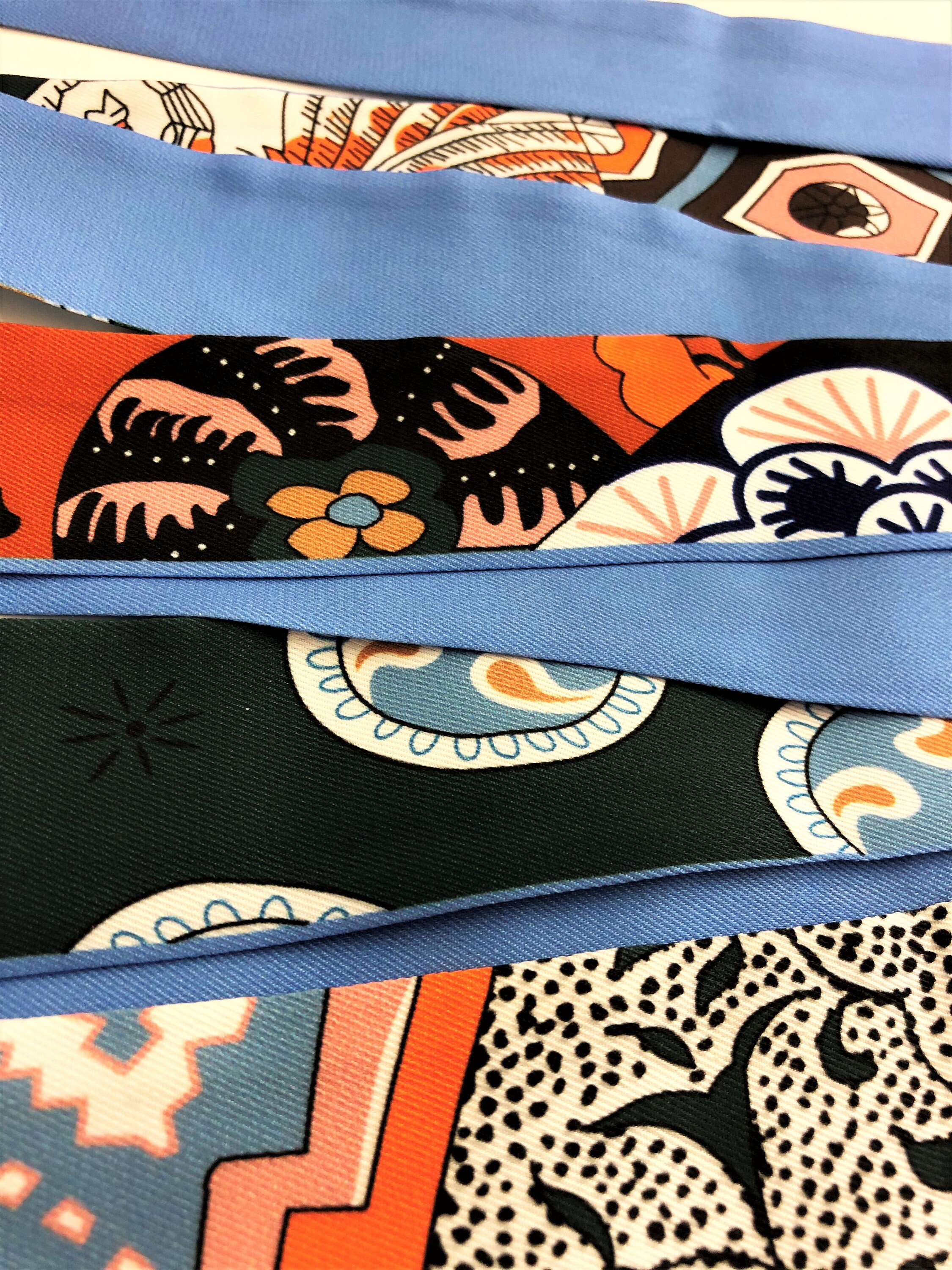 Narrow blue silk scarf Handbag handle Wrap Cloth Etsy