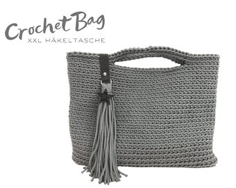 Grey crochet bag XXL | roughly crocheted pouch | Bag made of crocheted rope | silver | recycled cotton
