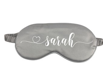 Silbergraue Schlafmaske | Reine Seide | Personalisierbar | Dein Wunschtext | Geschenk Valentinstag Hochzeit Schlafbrille