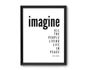 Poster Songtext | Imagine | John Lennon | Typo Bild | gerahmter Druck | Geschenk Musik Fan | Kultsong | Peace Frieden | Friedensposter