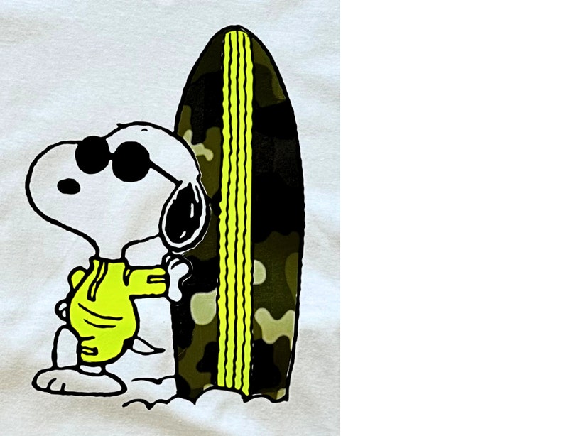 T-Shirt weiß Snoopy neon gelber Surfer Bild 4