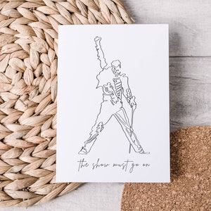 Karte | Freddie Mercury | The Show must go on | One Line Art | A6 | Kraftpapierumschlag