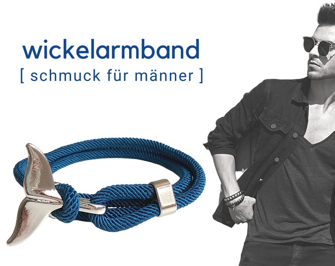 Blue wrap bracelet for men | silver whale fin fin | maritime bracelet | Surfer | Father's Day gift | wrap energizing adjust
