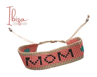 MOM woven pearl bracelet | Ibiza Style | pink beige black green | adjustable | Gift Mother's Day