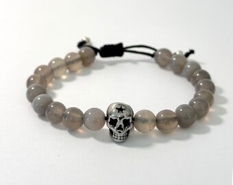 Gray bracelet agate | skull | Men's jewelry | Men's bracelet | Gift boyfriend father