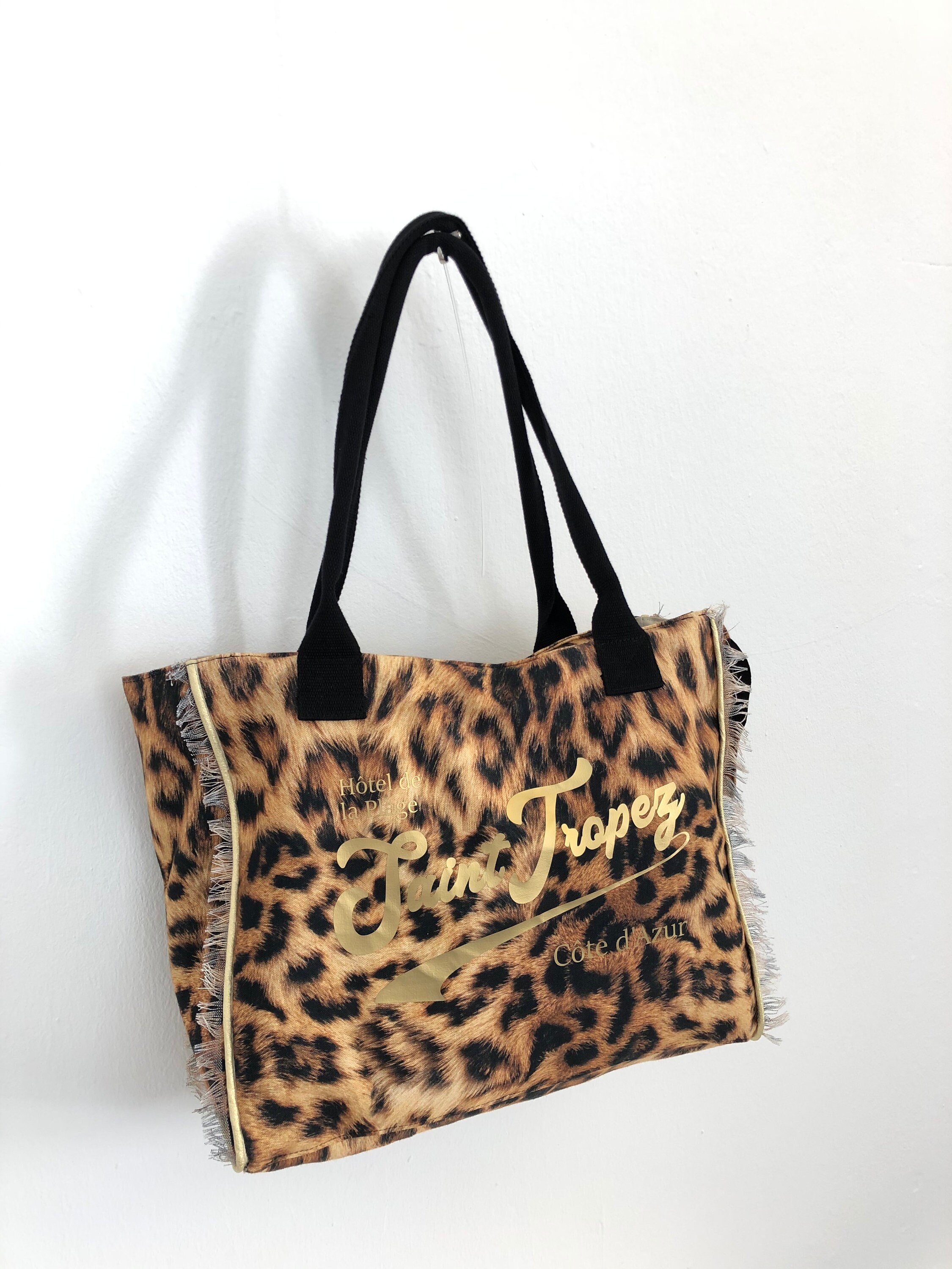 Trend Leo Look Canvas Bag Saint Tropez Beach Bag Leopard Animal
