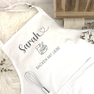 Apron personalized | Baking with love | Baking apron with your name | One Size | white, gray, pink