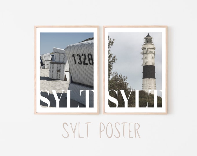 SYLT Poster | Beach | Summer | Wave | Sea | Dune | Stand basket | Lighthouse | maritime | | Pictures Wall decoration | Beach