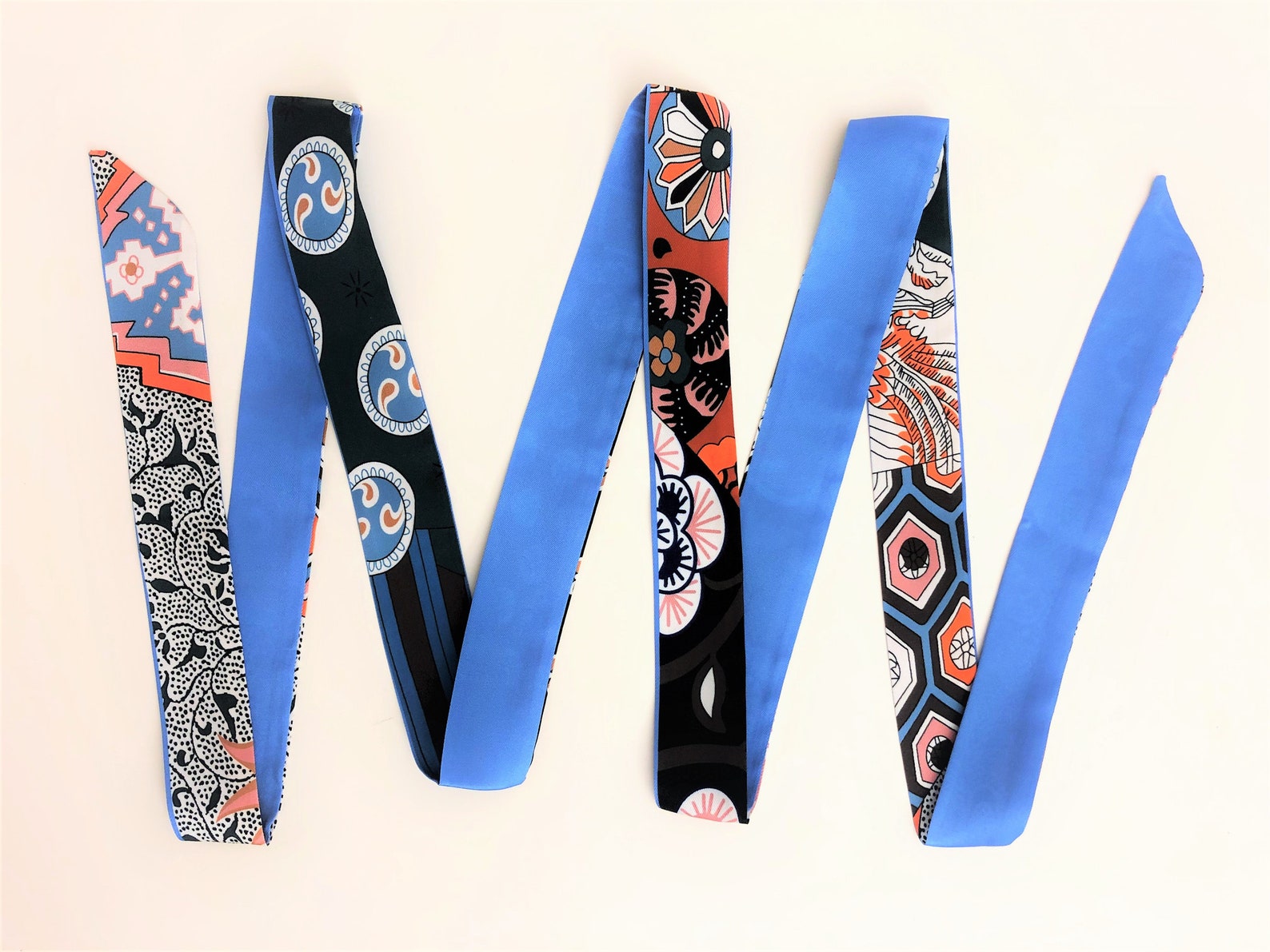 Narrow Blue Silk Scarf Handbag Handle Wrap Cloth Etsy
