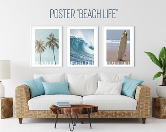 Beach Poster | Beach Life | Summer | Wave | Sea | Surfboard | Palm trees | maritime | Surfers | Divers | | Pictures Wall decoration