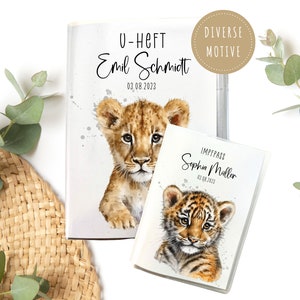 Personalisierte U-Heft und Impfpass Hülle | Schutzhülle | mit Namen | diverse Tiermotive | Geschenk Geburt | für Mädchen & Jungen