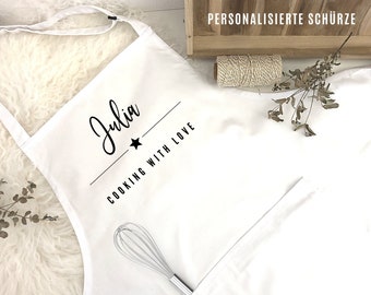 Personalized apron | Cooking with Love | Cooking with love -Cooking and baking apron with your name | One Size | white, grey, black