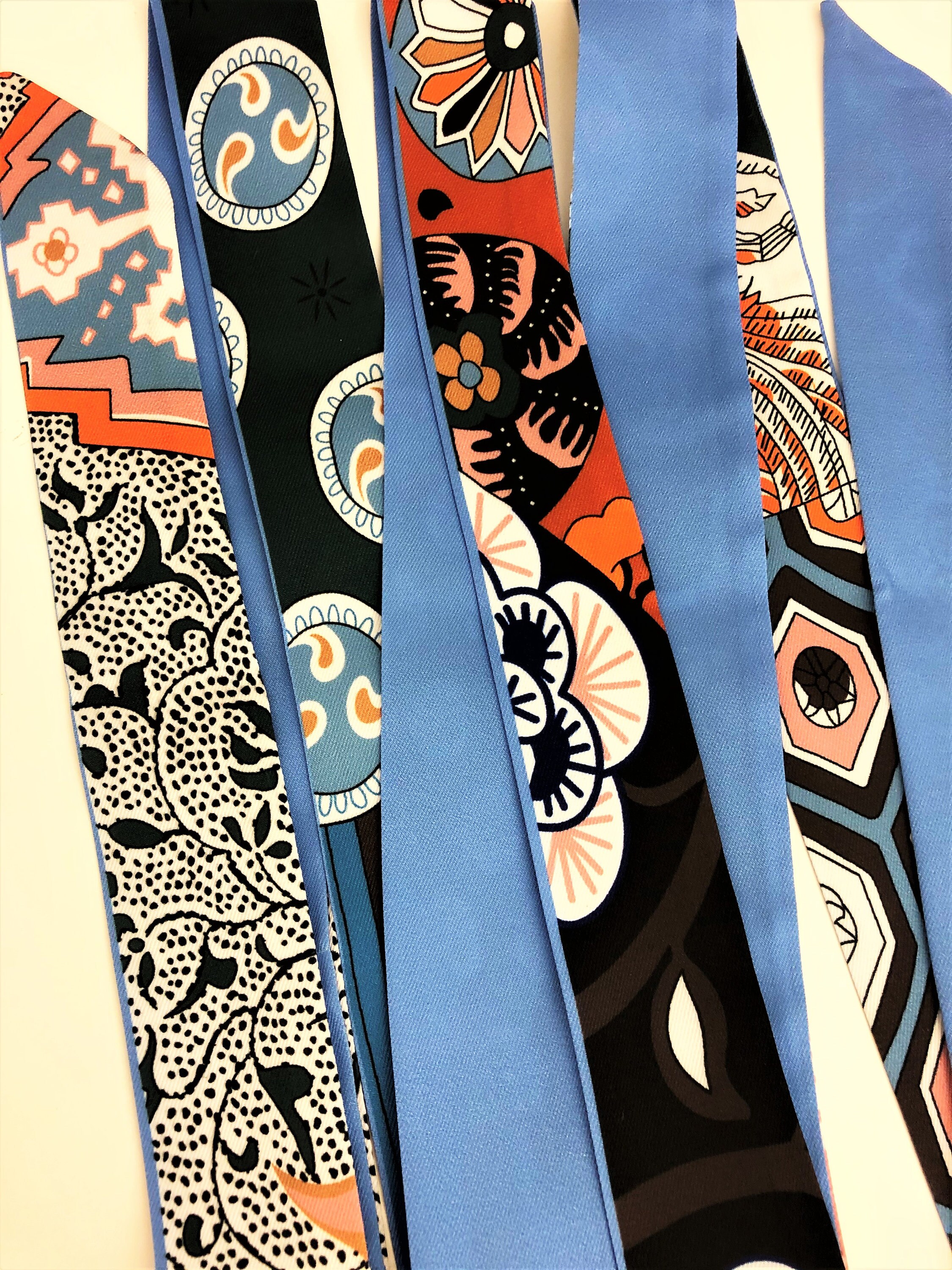 Narrow blue silk scarf Handbag handle Wrap Cloth Etsy