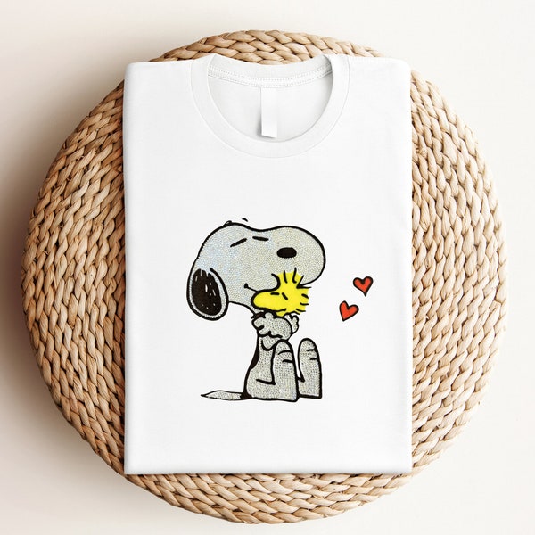 T-Shirt | Glitzer Snoopy | Strass | weiß