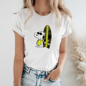 T-Shirt weiß Snoopy neon gelber Surfer Bild 2