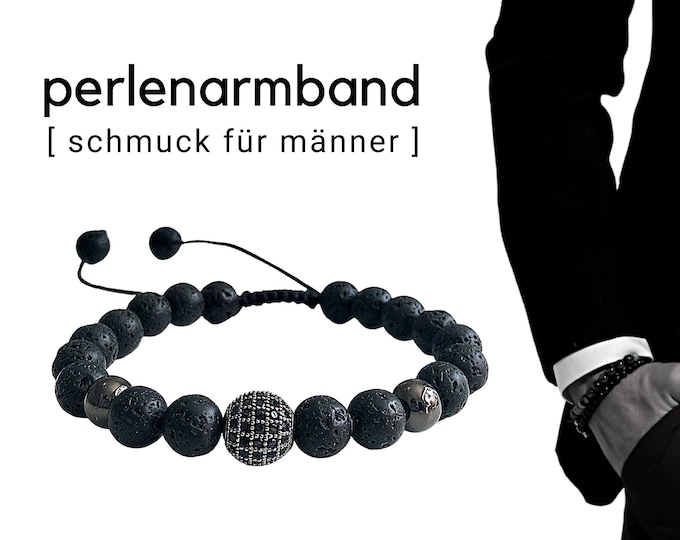 Black bracelet made of lava beads | Zirconia Jewelry Pearl | Pavé | Men's jewelry | Men's bracelet | Gift Friend Father | Bracelet customizable