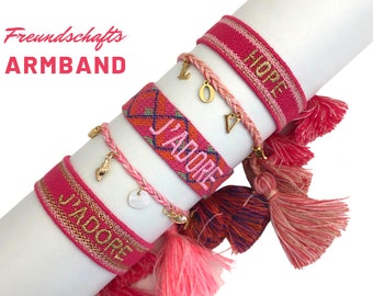 JADORE HOPE Friendship Bracelet | pink pink gold | Canvas Webband | Ribbon | knotted woven bracelet | Tassel | | Bracelet Boho