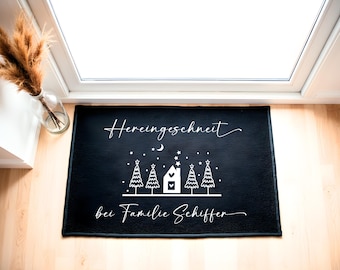 MoonWorks Fußmatte Weihnachten 'Hereingewichtelt' – Rutschfest, Waschbar, 60x40 Cm, Schwarz
