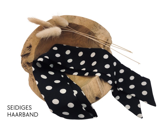 Silky hairband | narrow scarf in black with white dots | Rockabilly Style