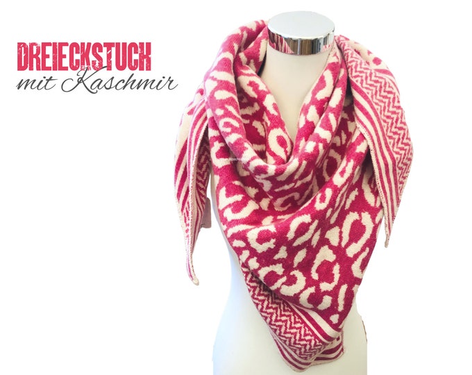Triangular cloth | Knitted cloth with cashmere | Scarf | Stole | Leo pink white