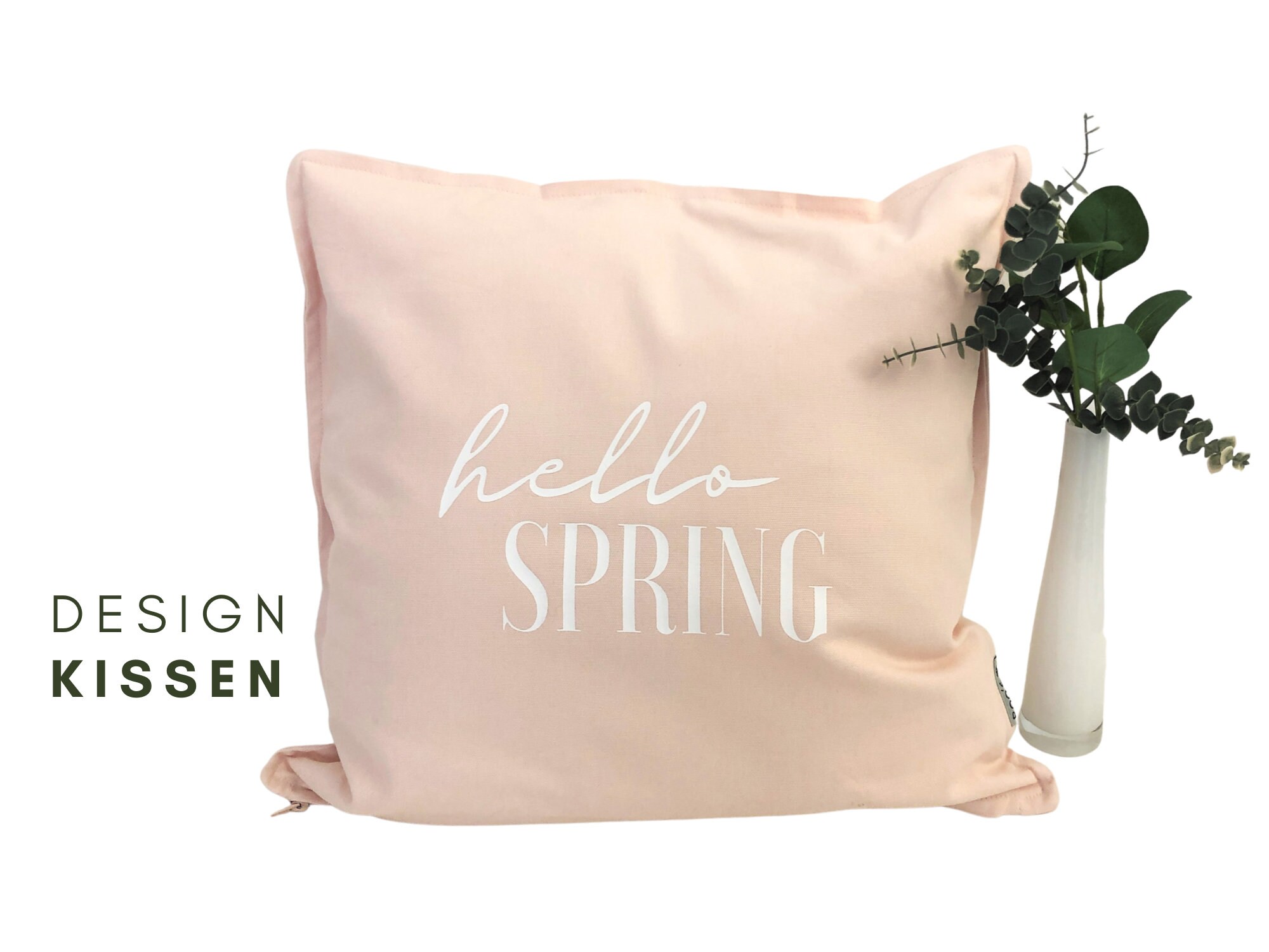 Design Pillow Hello Spring Pillow Cover Font Motif Spring Ironing Image Skandi Scandi Hygge Boho Decoration Black And White Monochrome