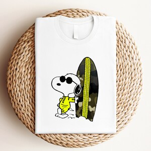 T-Shirt weiß Snoopy neon gelber Surfer Bild 1