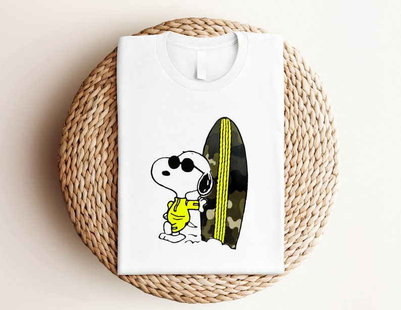 T-Shirt weiß Snoopy neon gelber Surfer Bild 1