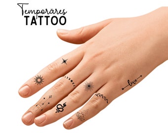 Finger Tattoos | temporäre Mini Tattoos | diverse Motive | Boho Mond Sterne | mind. 10 Stück pro Set