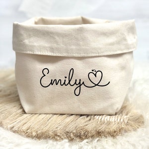 Personalisierter Canvas Utensilo | Stoffkorb natur | Baby | mit Namen