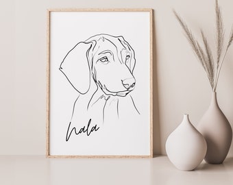 Hunde Portrait | One Line Art | Haustier Portrait | Benutzerdefiniert | Tierportrait Name | Auch als Gutschein