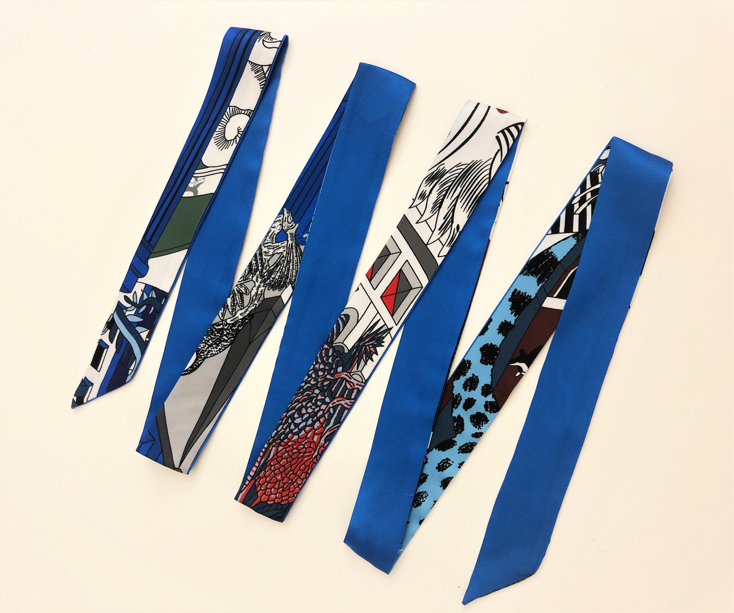 Narrow Blue Silk Scarf Handbag Handle Wrap Cloth Etsy