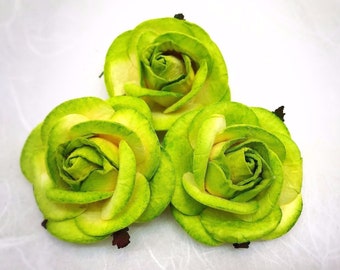 5 pcs. 50mm/2 inches two tones Green mulberry paper roses - paper flowers #1