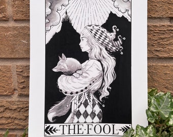 The Fool, print of original tarot art illustration, A4